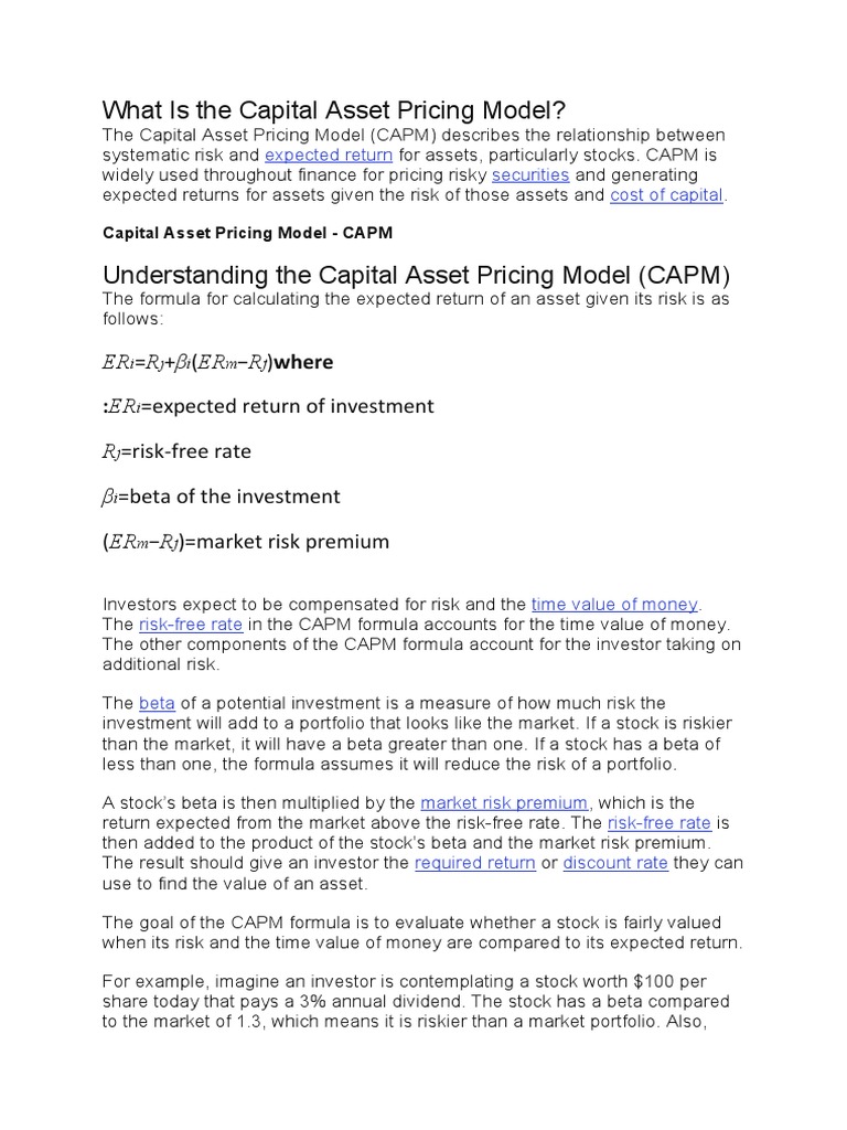 Understanding the Capital Asset Pricing Model | PDF | Capital Asset ...