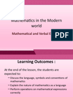 Mathematics in The Modern World: Mathematical and Verbal Expression