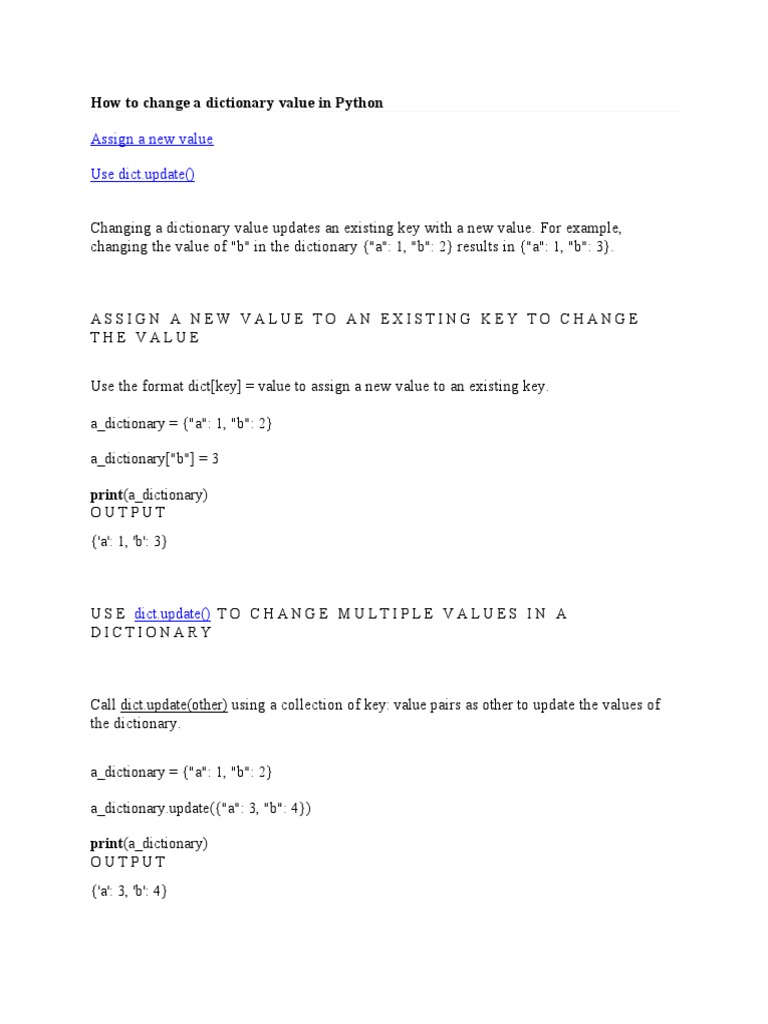How to change a dictionary value in python pdf