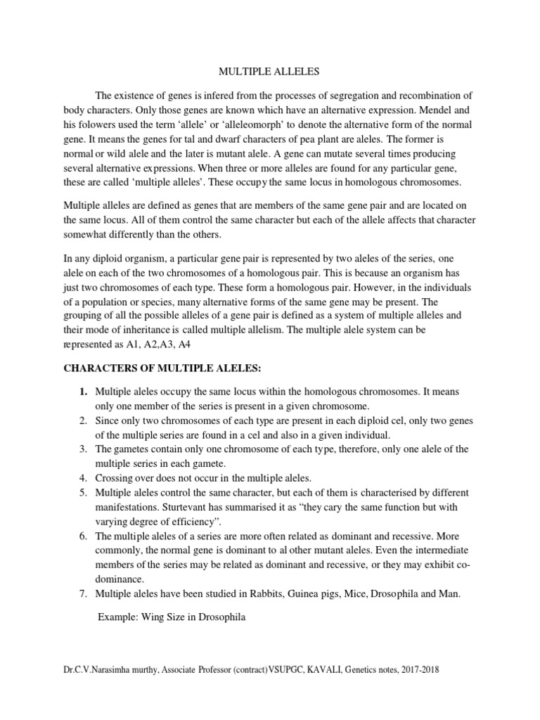 Understanding Multiple Alleles in Genetics | PDF | Allele | Dominance ...
