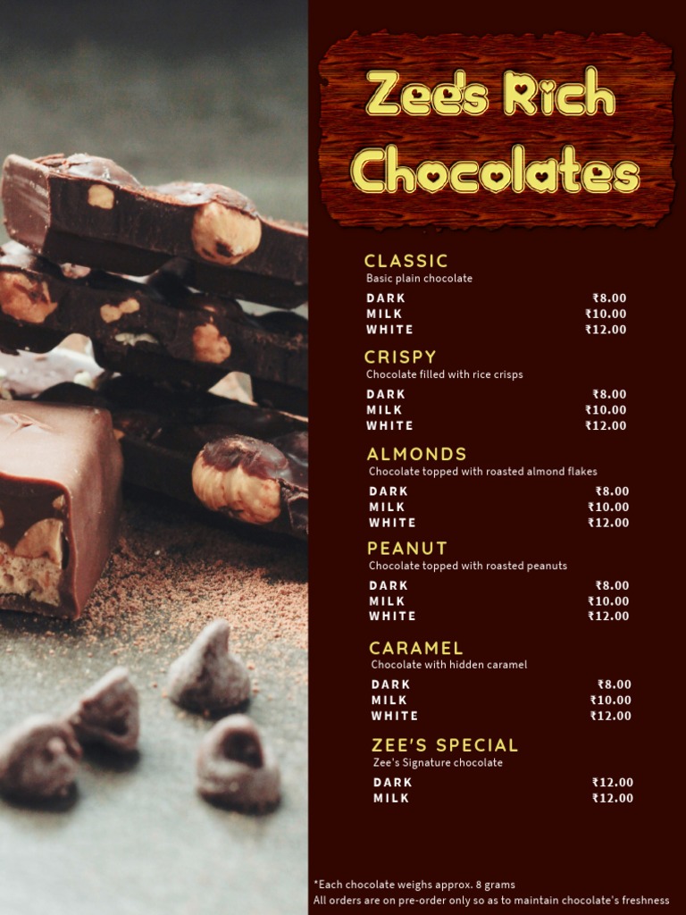 Brown With Photo Chocolate Dessert Menu PDF