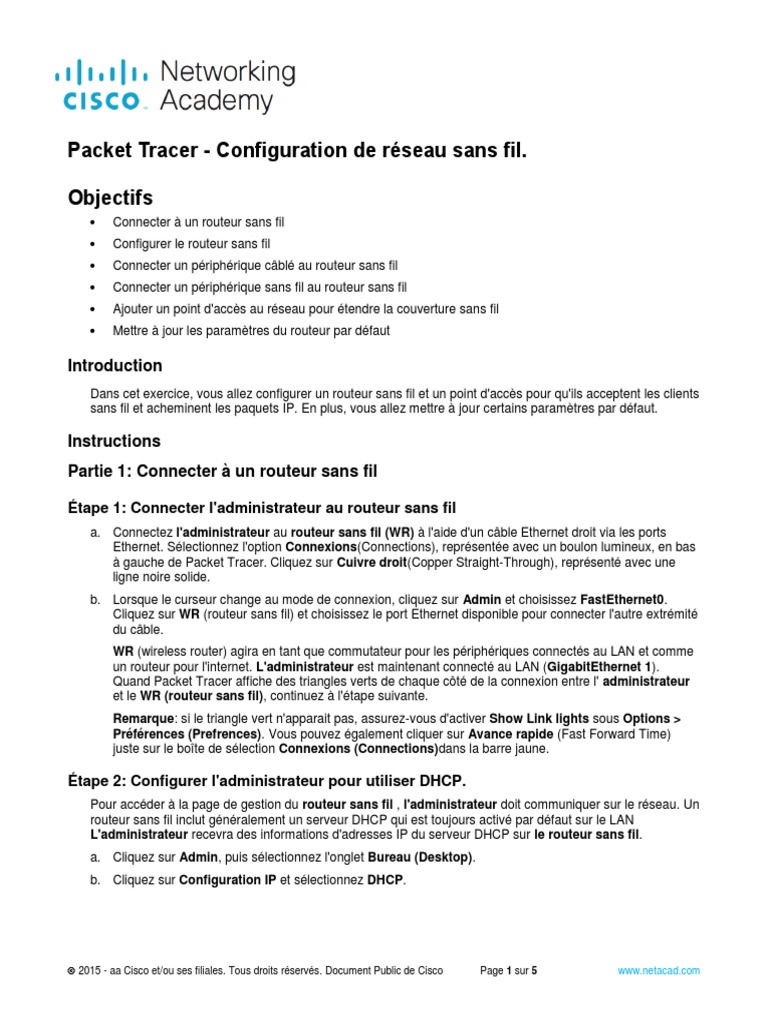 Configuration réseau sans fil avec Packet Tracer | PDF | Adresse IP ...