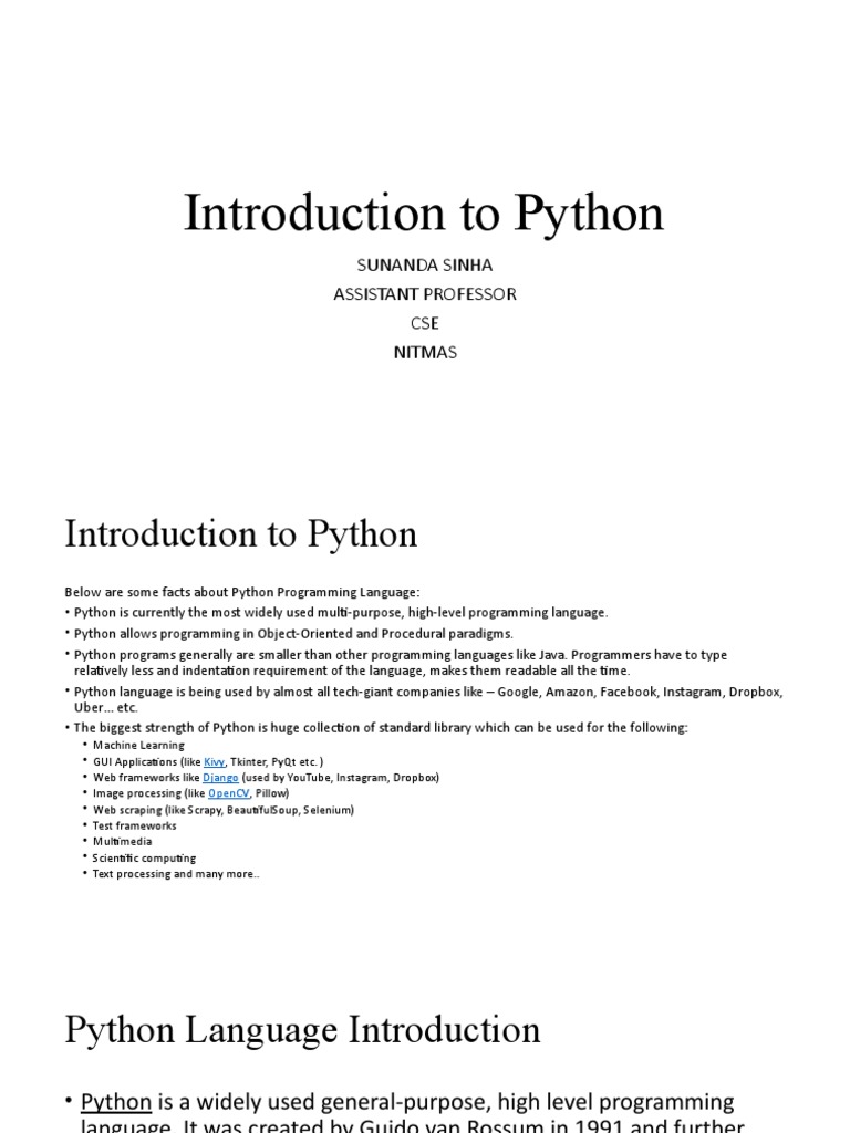 An Introduction to the Python Programming Language Keywords, Syntax