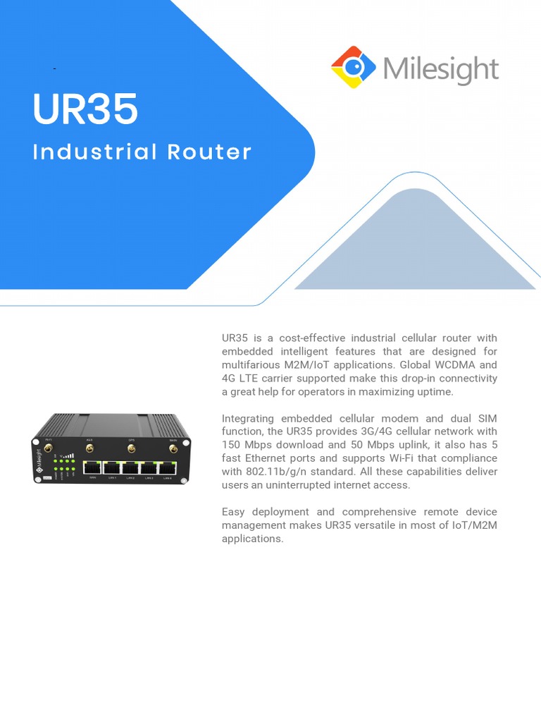 Industrial Router: UR35 Datasheet | Download Free PDF | 4 G | Ieee 802.11