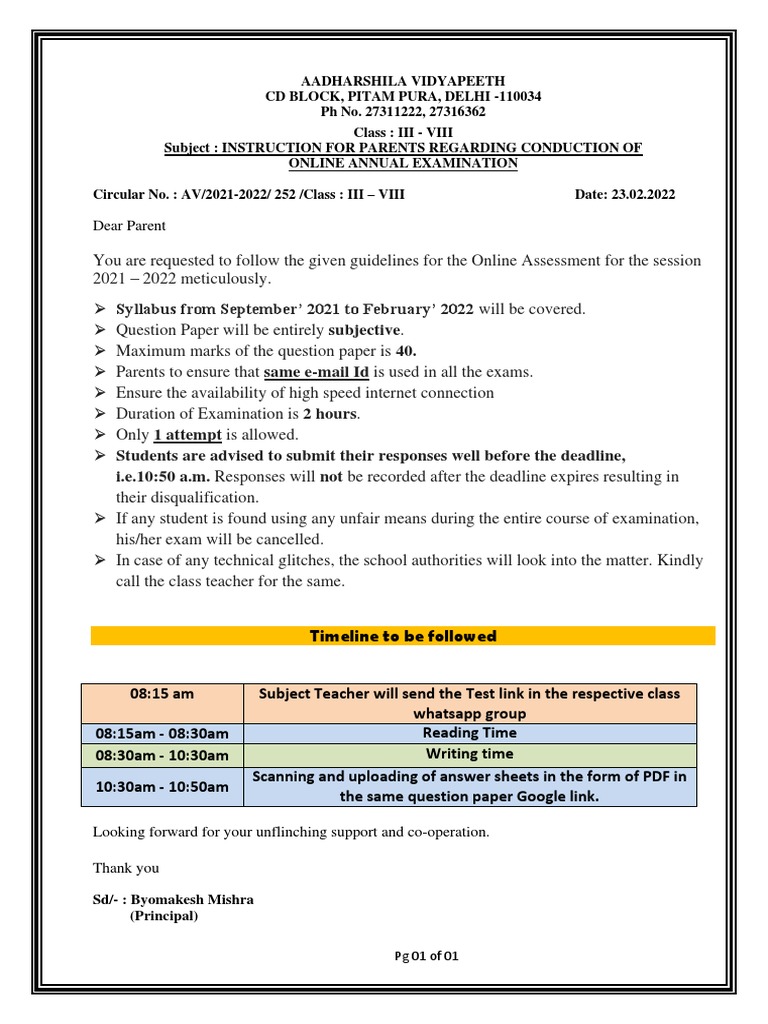 252-Instructions For Parents - CLASS III - VIII | PDF