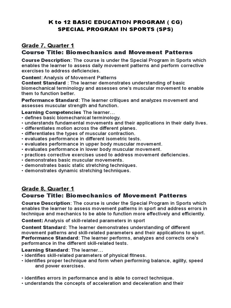 Special Program in Sports Curriculum Guide | PDF | Dietary Supplements ...