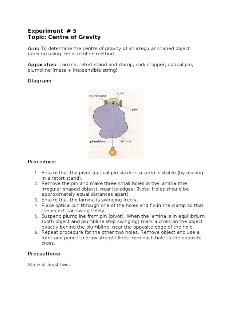 Centre of Gravity Experiment Using Plumbline | PDF | Center Of Mass ...