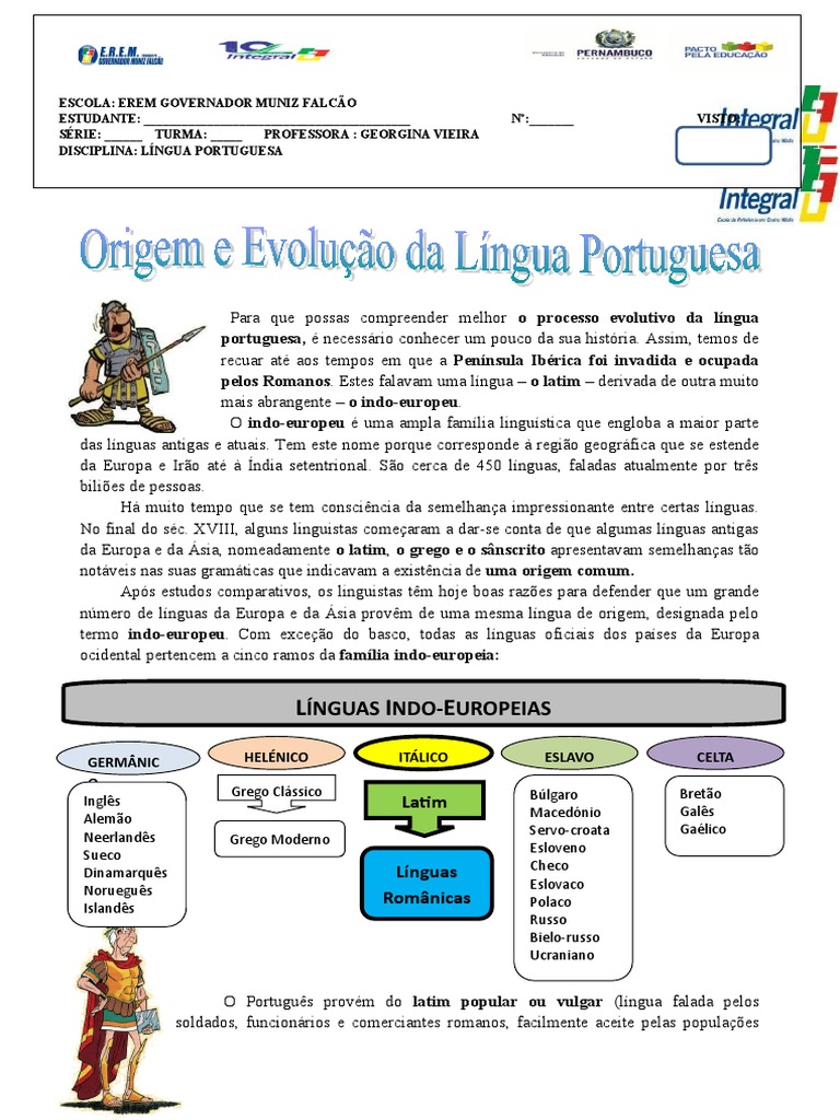 Origem Da Língua Portuguesa - Ficha Informativa | PDF | Português ...