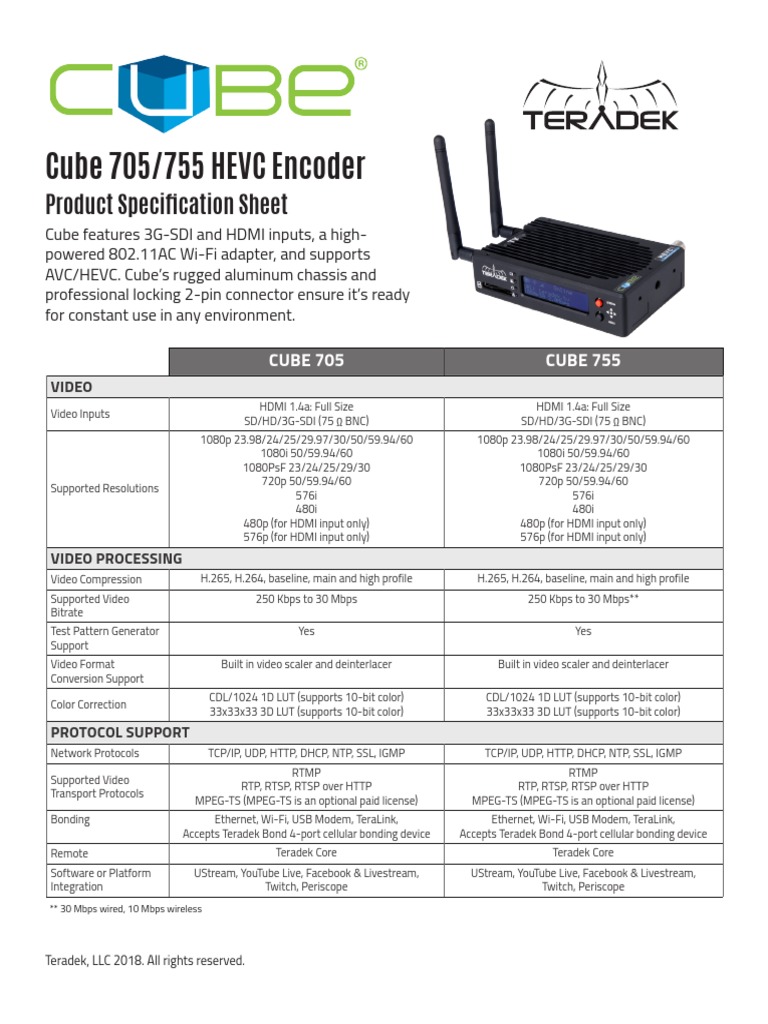 Teradek Cube 755 Specifications | PDF | Wi Fi | Usb
