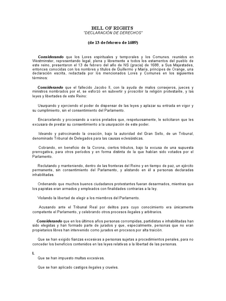 Bill of Rights 1689 | PDF | Parlamento | Casa de señores
