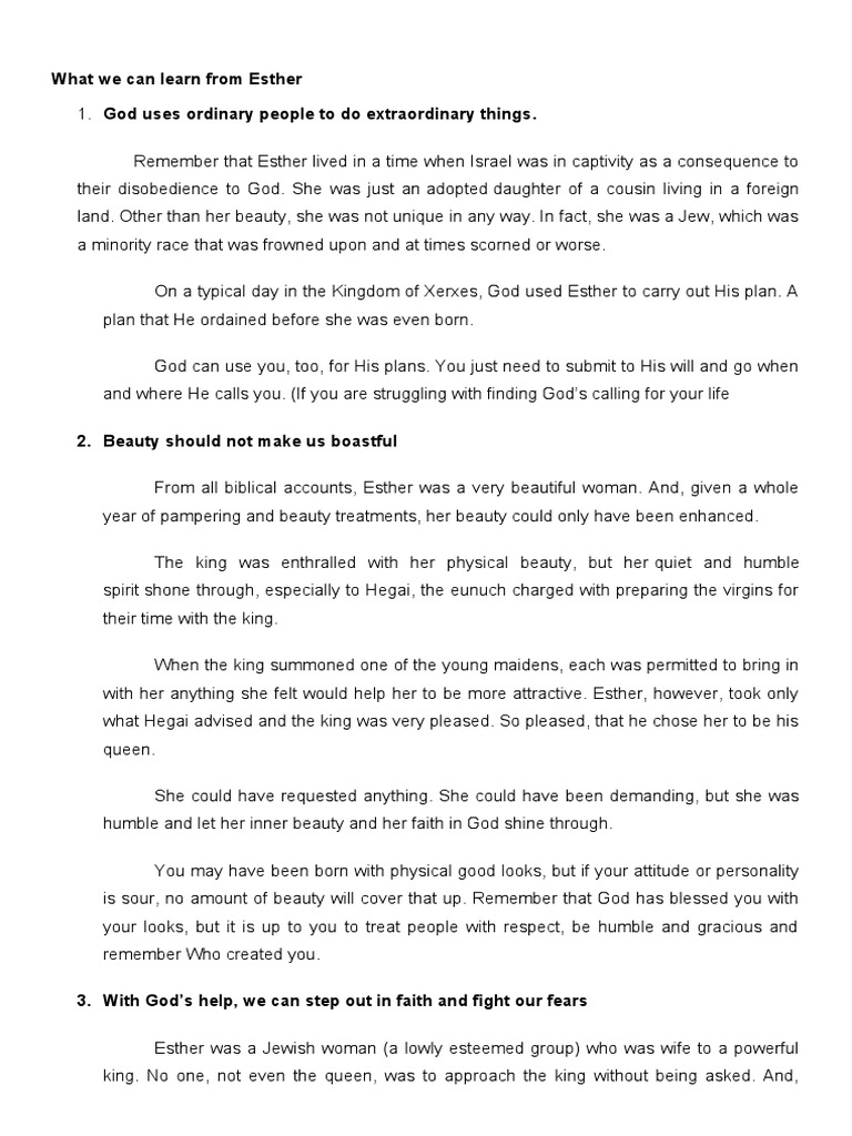 Life Lessons from the Book of Esther | PDF | Esther