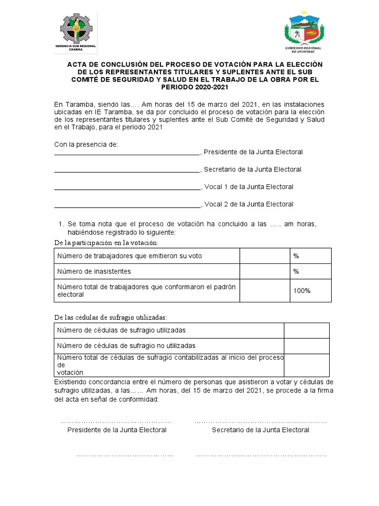 8 Acta de Conclusión de Proceso de Votación CSST | PDF | Finanzas y ...