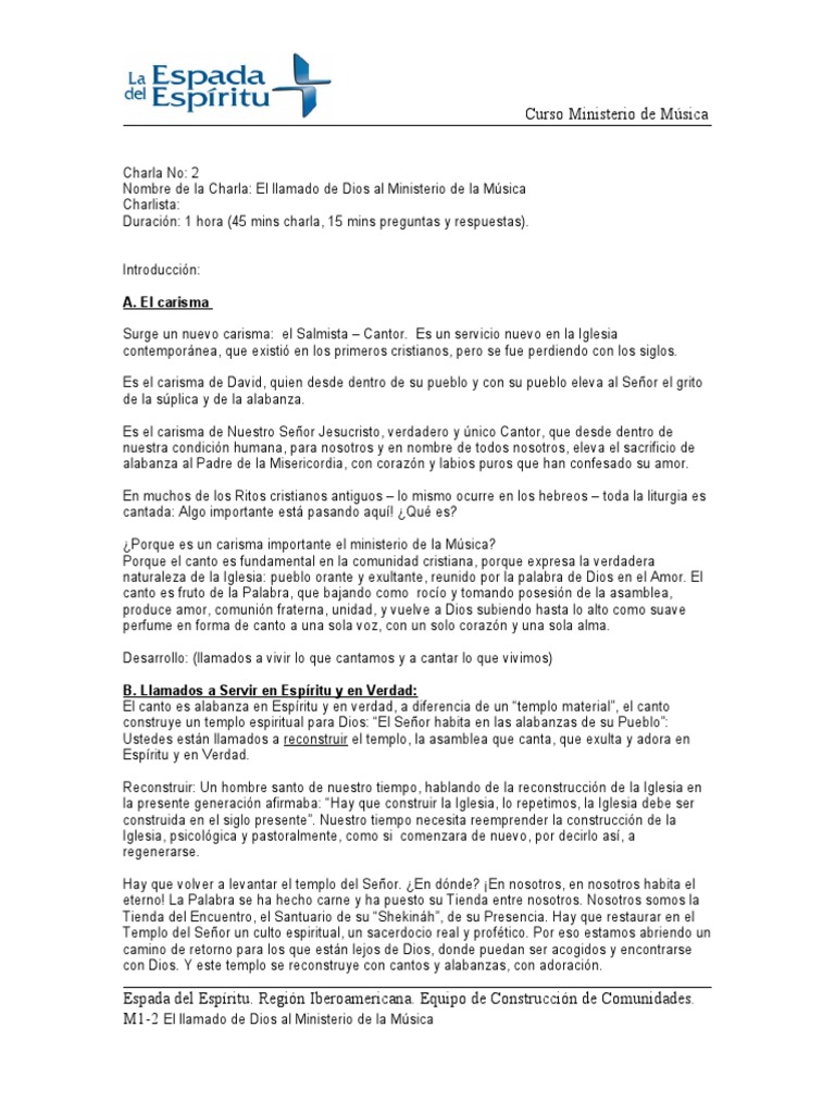 m1 2 El Llamado de Dios Al Ministerio de La Msica, PDF, eucaristía