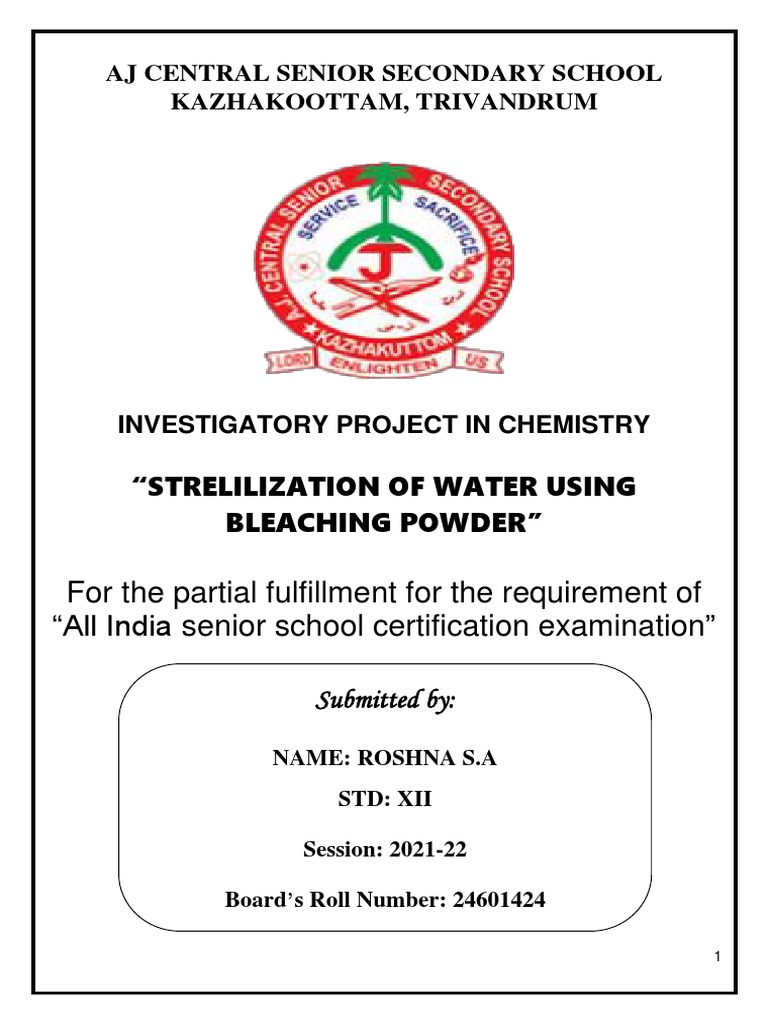Chemistry Project Project2 PDF Water Purification Bleach