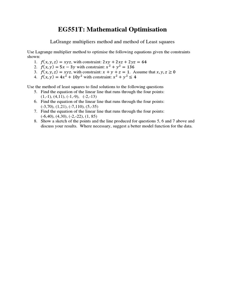 Lagrange Multiplier Method and Least Squares | PDF | Computers