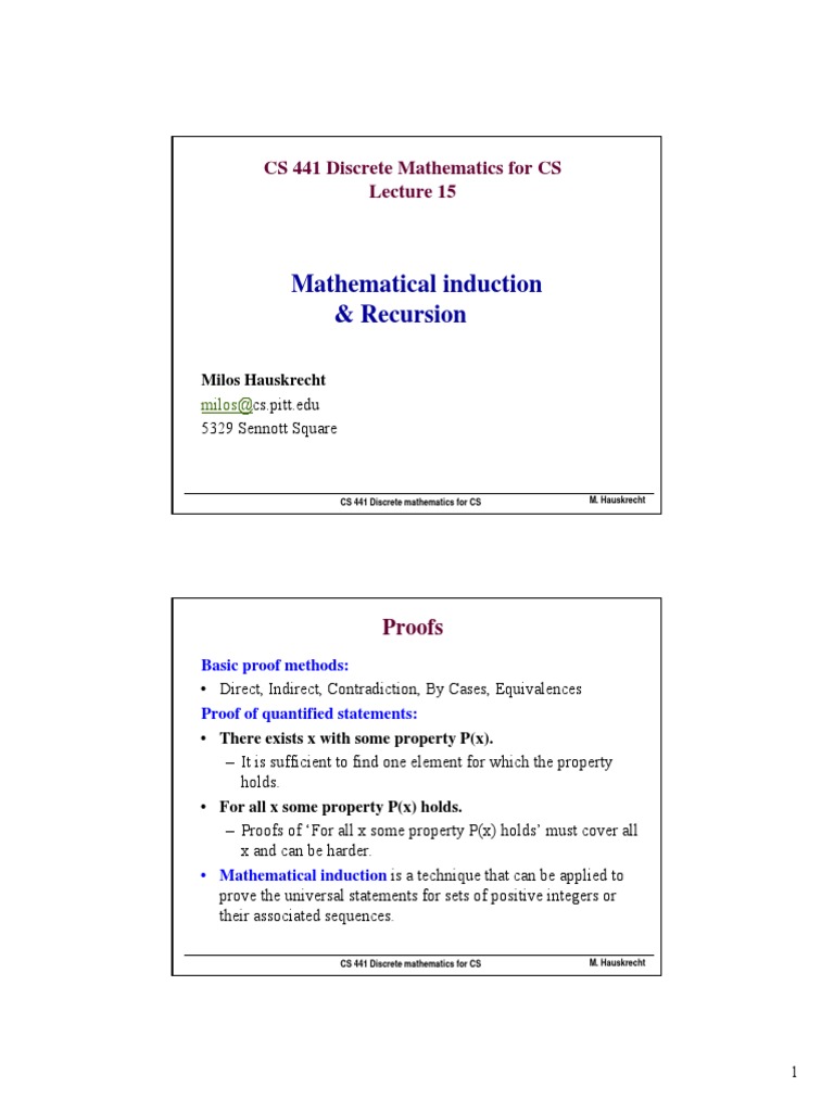 Mathematical induction recursion cs 441 discrete mathematics for cs