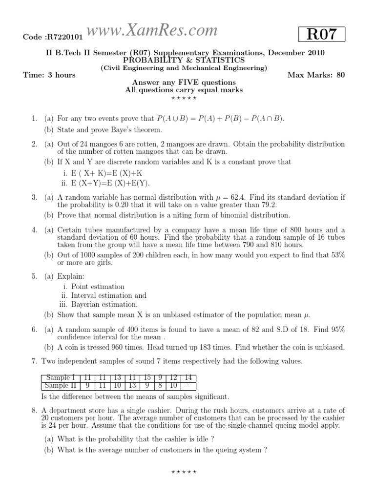 R7220101-Probability & Statistics | PDF | Mean | Probability Distribution