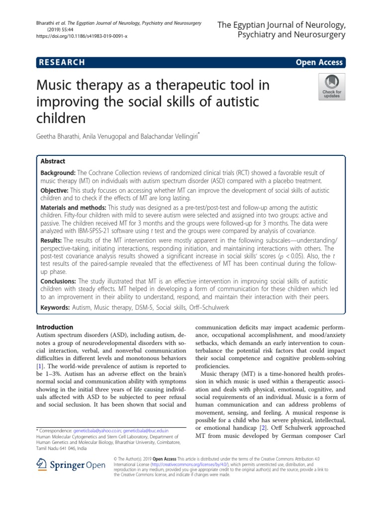 Music Therapy As A Therapeutic Tool in Improving T | PDF | Autism ...