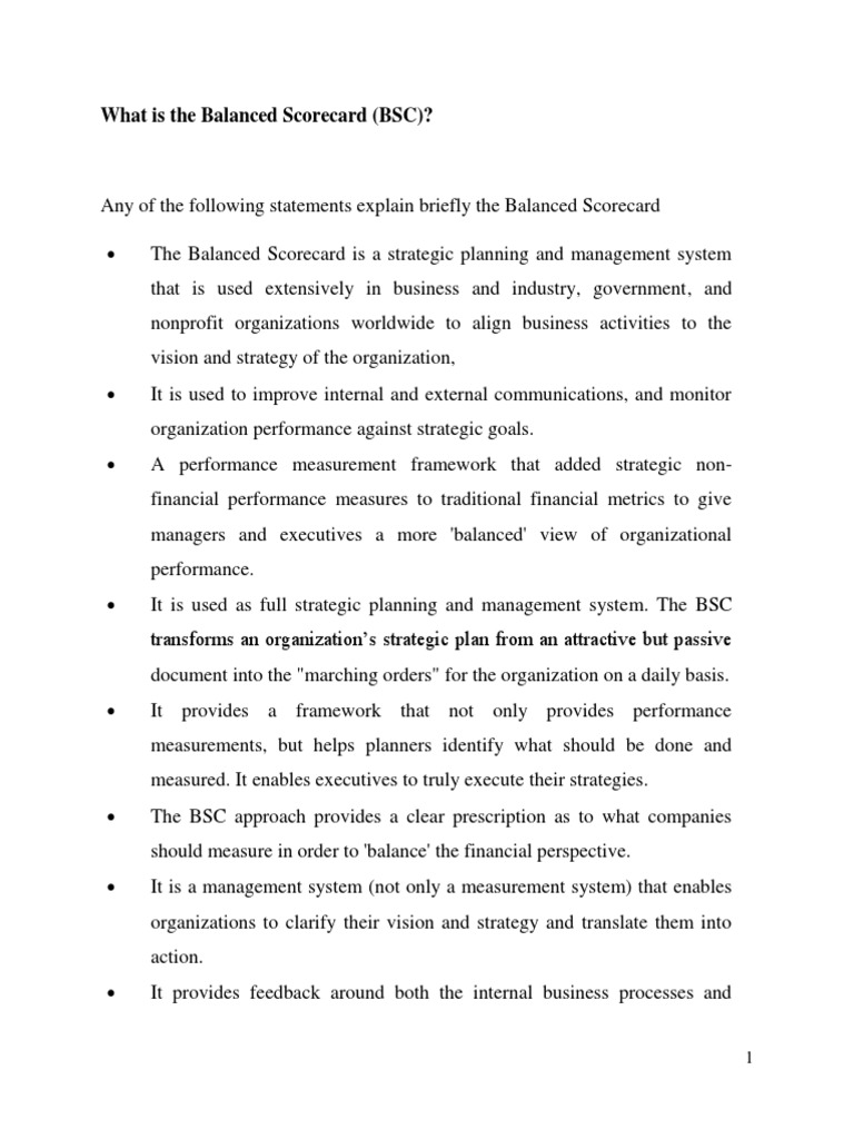 Balanced Scorecard Overview and Benefits | PDF | Strategic Planning ...