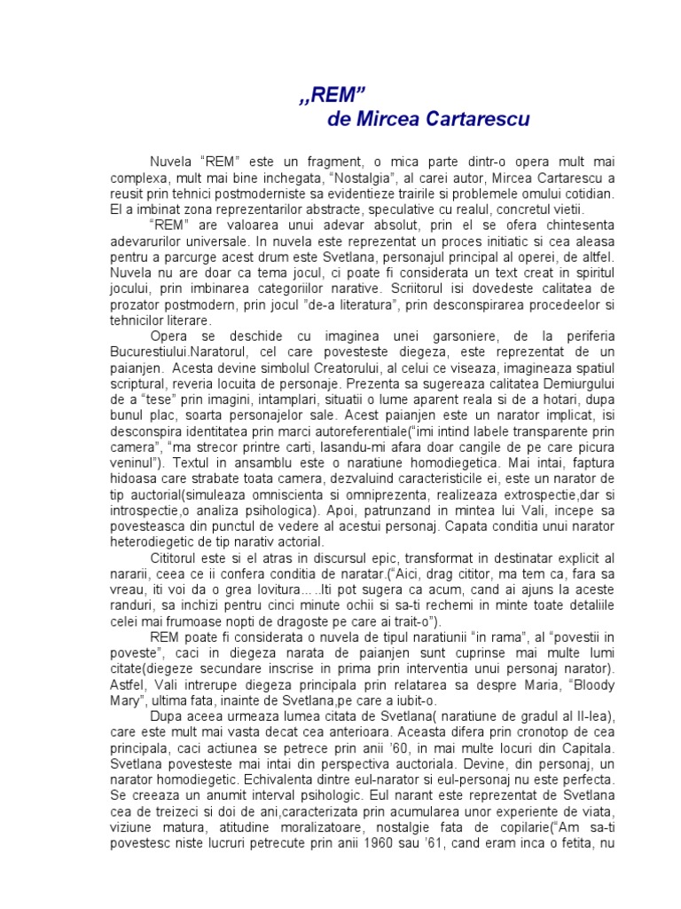 Mircea Cartarescu Rem Rem de Mircea Cartarescu - Www.e-Referat | PDF