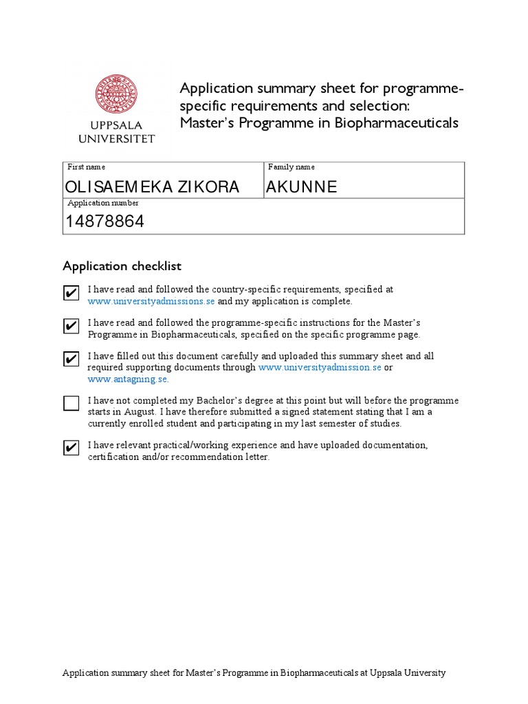 Application Summary for Biopharmaceuticals | PDF | Cancer | Master's Degree