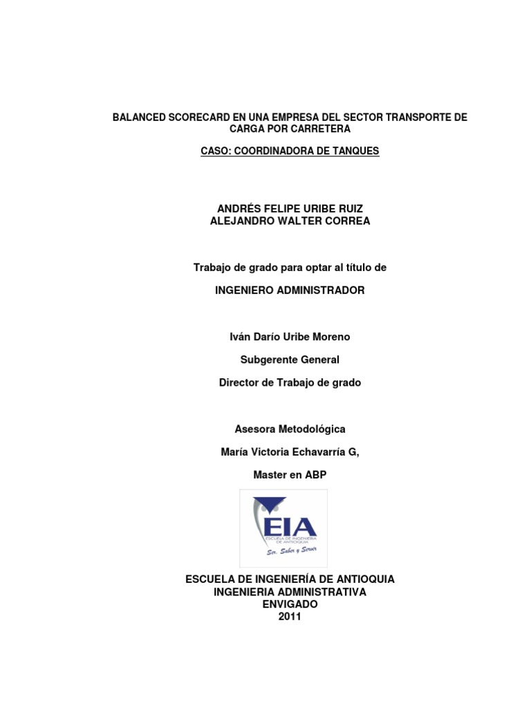 Balanced Scorecard en Transporte de Carga | PDF | Business | Calidad ...