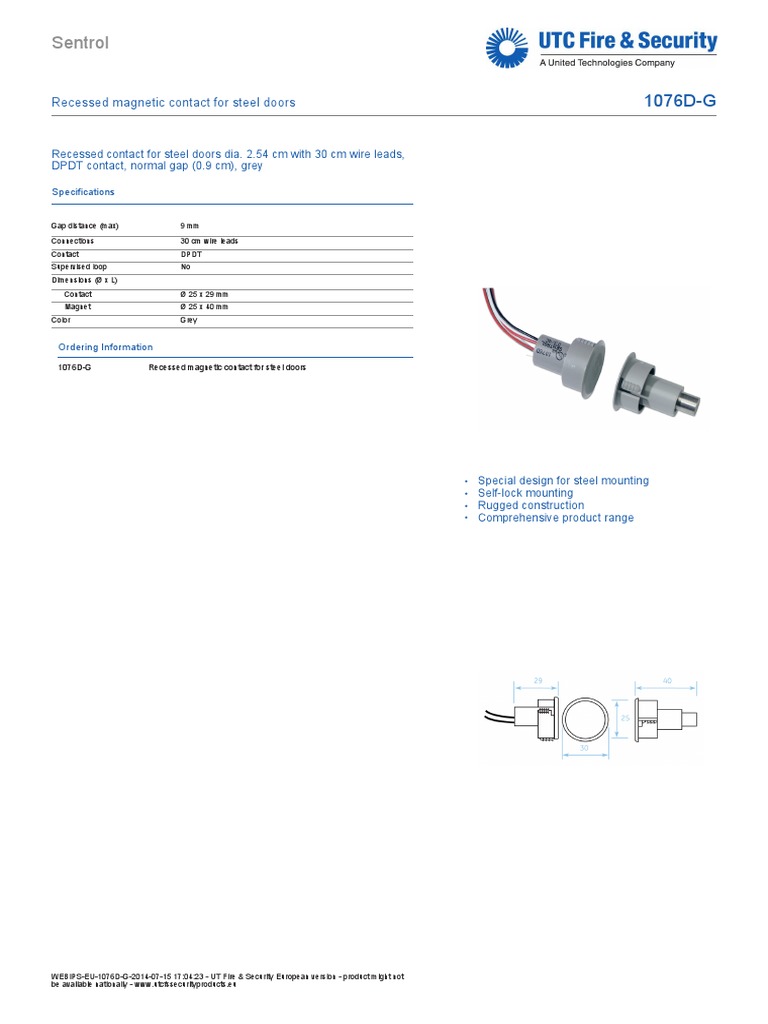Sentrol 1076D-G Door Contact Specs | PDF