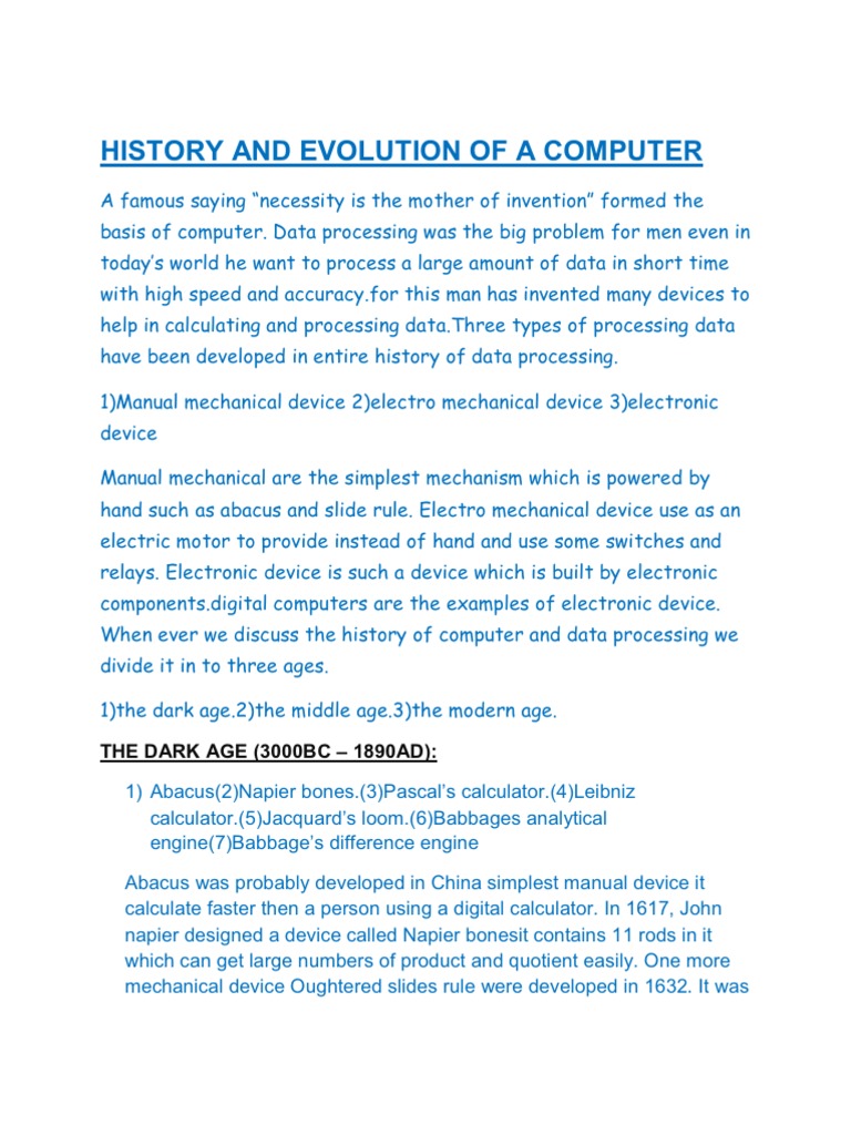 History and Evolution of A Computer | PDF | Calculator | Computer Science