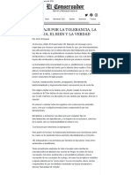 MENSAJE POR LA TOLERANCIA, LA CIENCIA, EL BIEN Y LA VERDAD - El Conservador