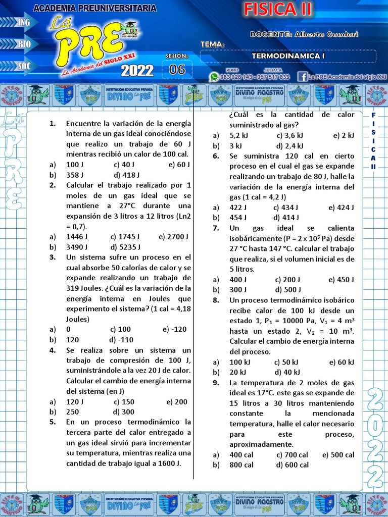 Ejercicios de Termodinámica para Gas Ideal | PDF | Gases | Calor