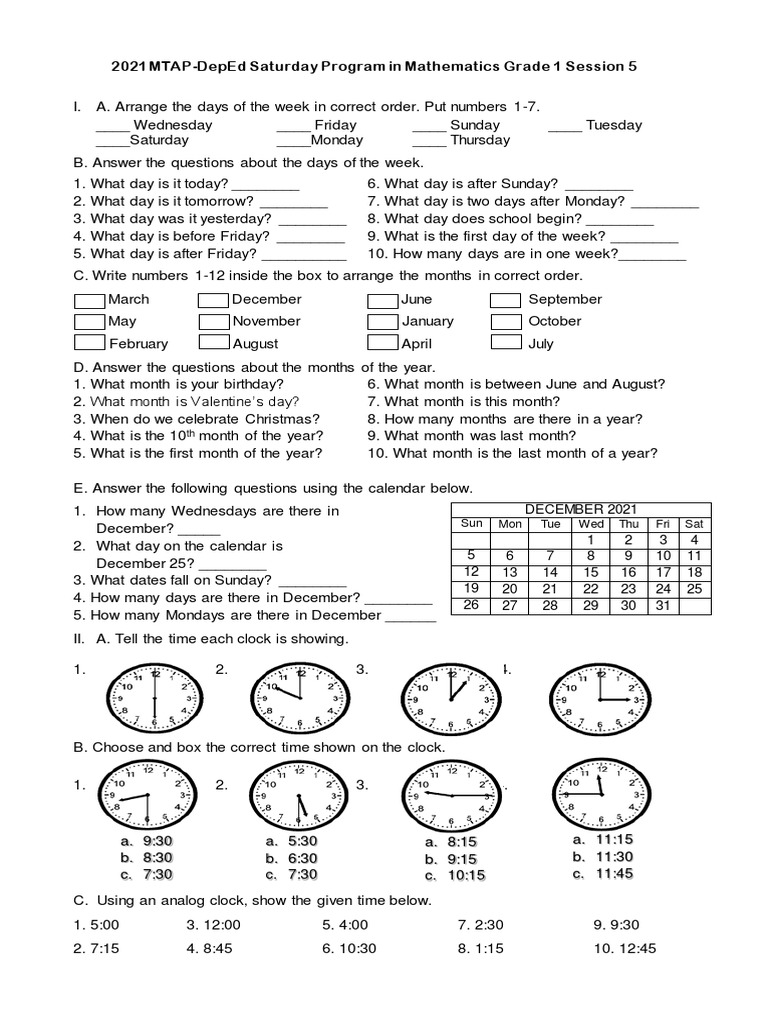 Grade 1 MTAP Math Review Session 5 | PDF