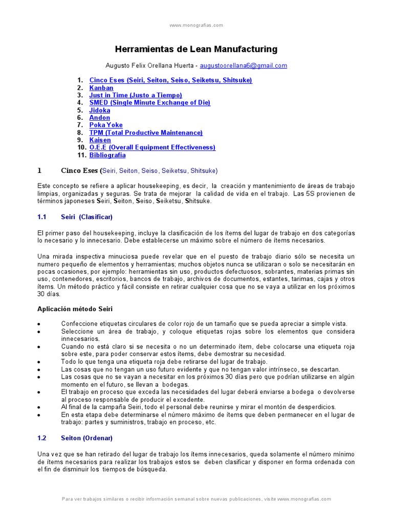 Herramientas Clave de Lean Manufacturing | PDF | Lean Manufacturing ...