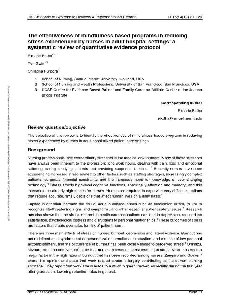 Mindfulness Programs for Nurse Stress Relief | PDF | Mindfulness ...