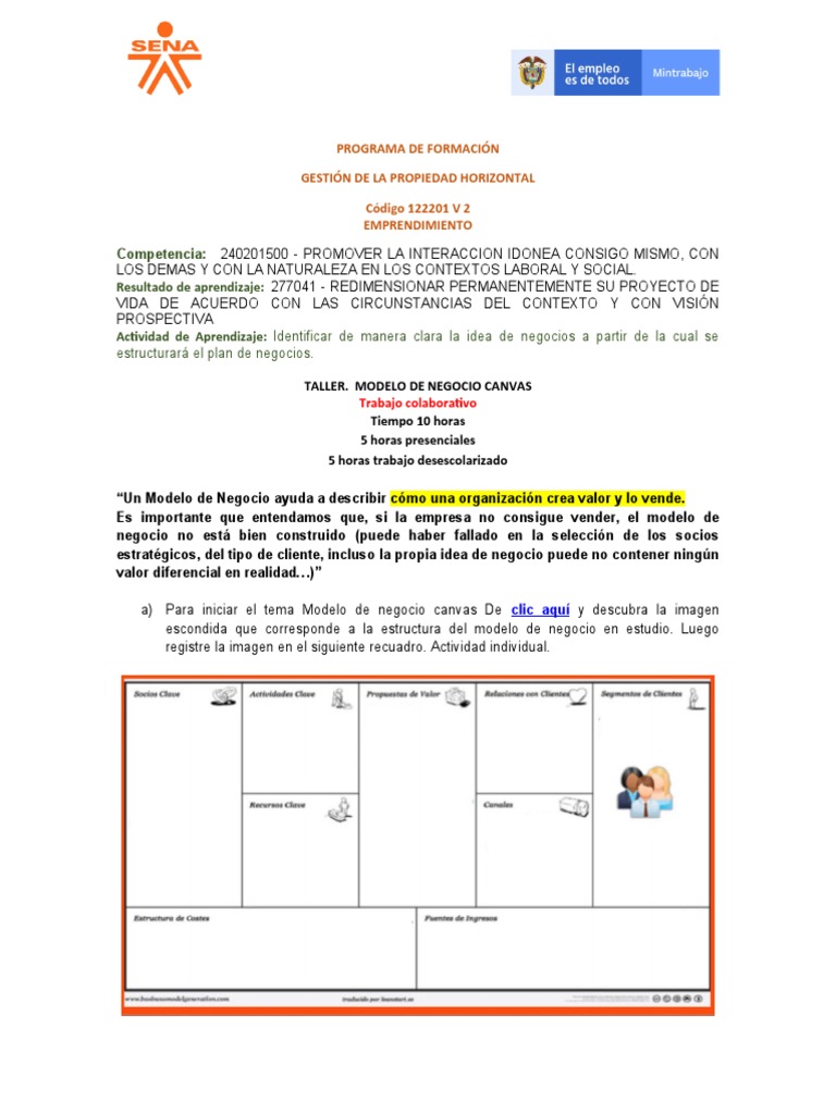 .Taller Modelo de Negocios Canvas | PDF | Modelo de negocio ...