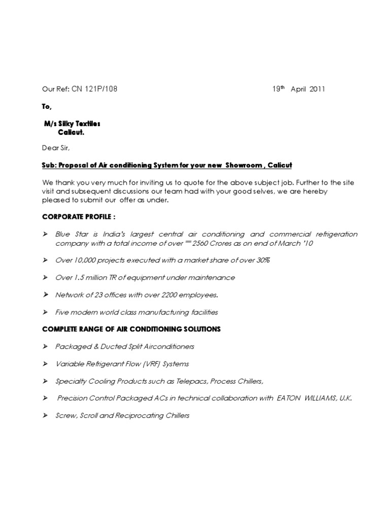 Air Conditioning Proposal for Showroom | PDF | Air Conditioning ...