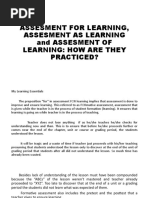 Assesment For Learning, Assesment As Learning and Assesment of Learning: How Are They Practiced?