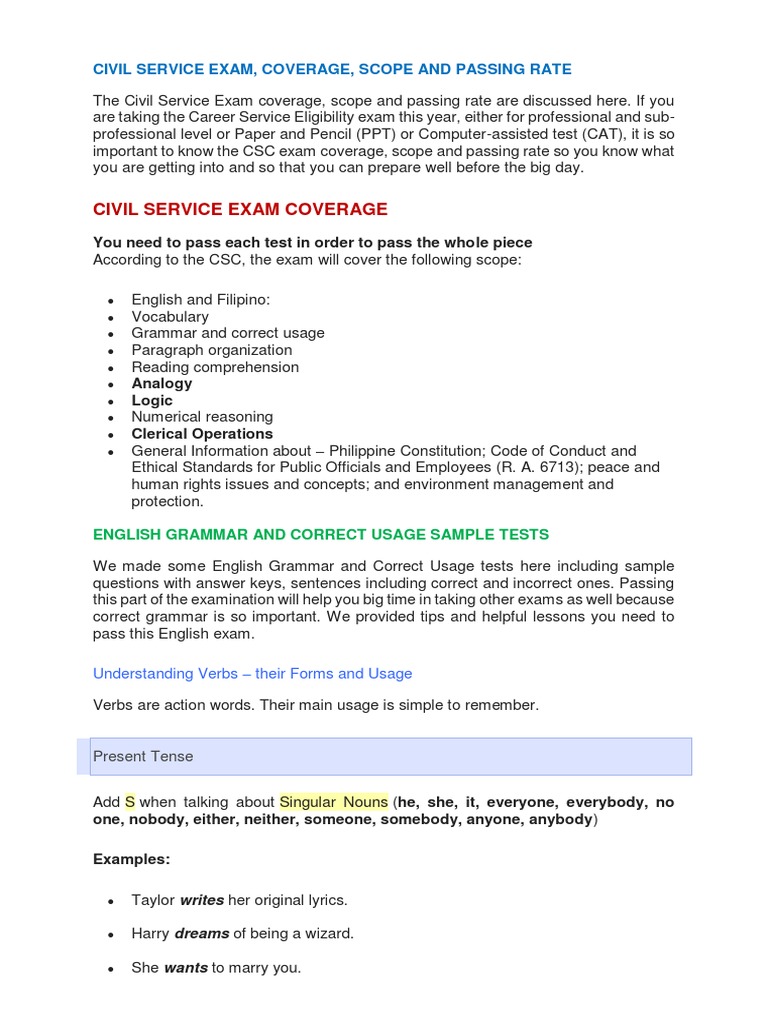 Civil Service Exam Scope and Coverage | PDF | Division (Mathematics)
