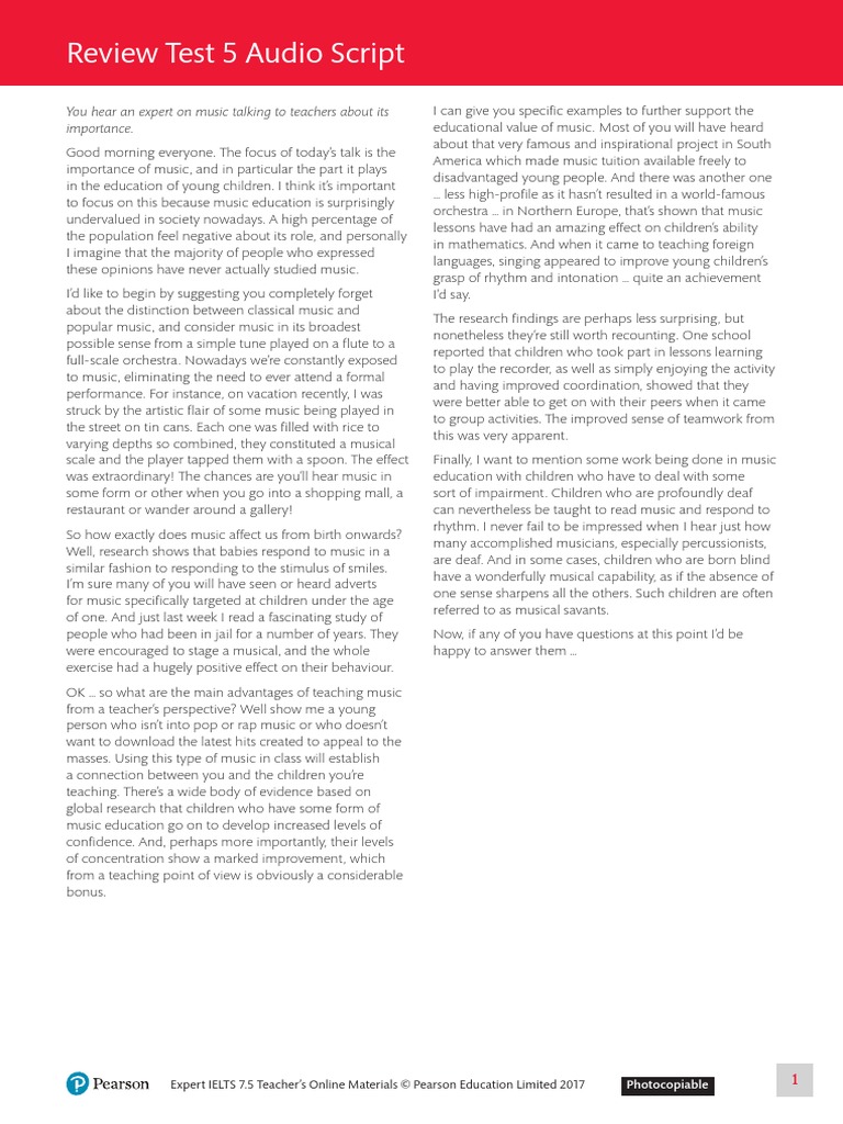 Review Test 5 Audio Script: You Hear An Expert On Music Talking To ...