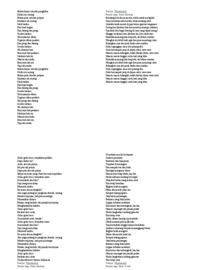 Lirik Lagu Tembang Kenangan | PDF