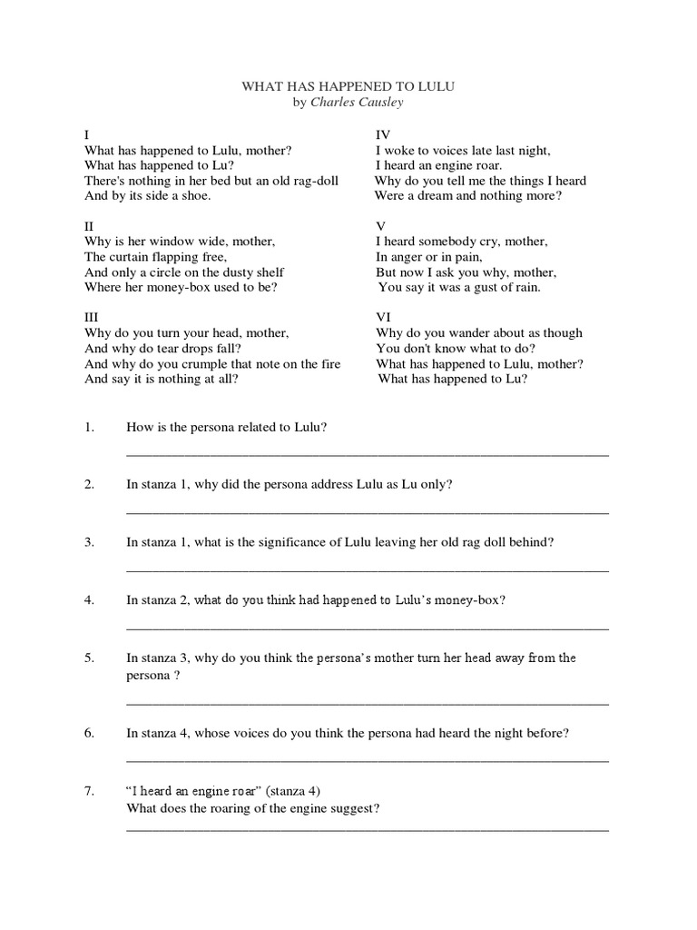 What Has Happened To Lulu by Charles Causley PDF