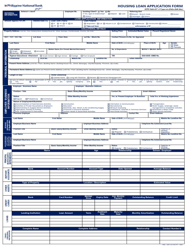 Housing Loan Application Form PNB PDF Banks Loans