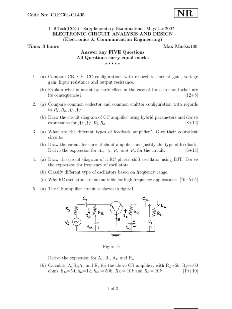 Electronic Circuit Design Exam Guide | PDF | Amplifier | Analog Circuits