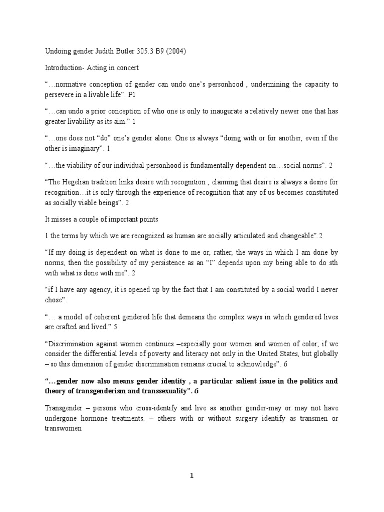 Butler's Notes | PDF | Gender | Gender Studies