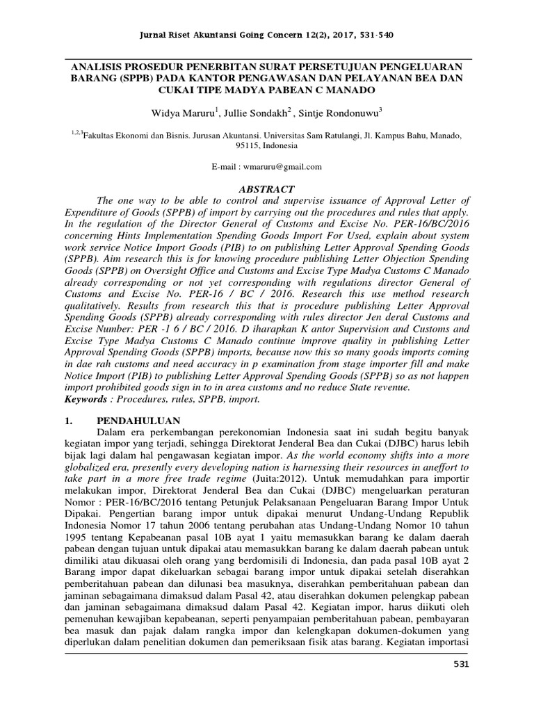 Analisis Prosedur Penerbitan Surat Persetujuan Pengeluaran Barang (SPPB ...