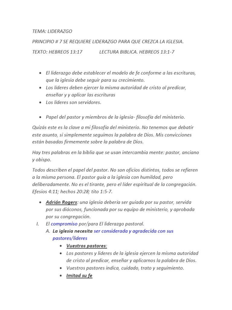 El Liderazgo | PDF | Pastor | Iglesia cristiana