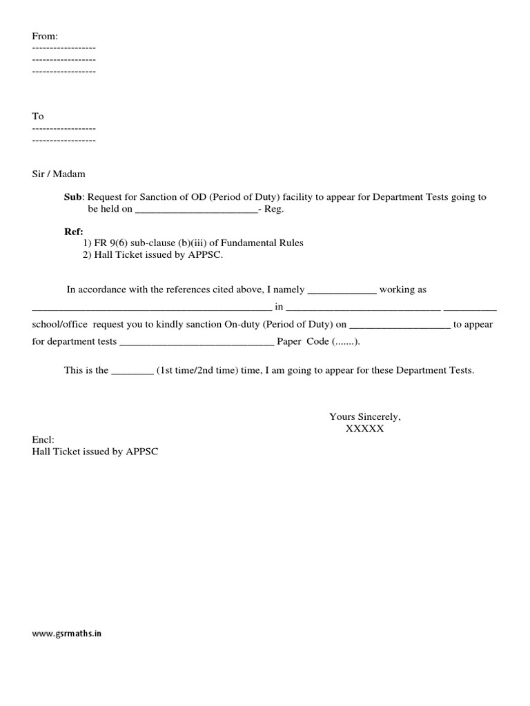 OD Request for Department Tests | PDF