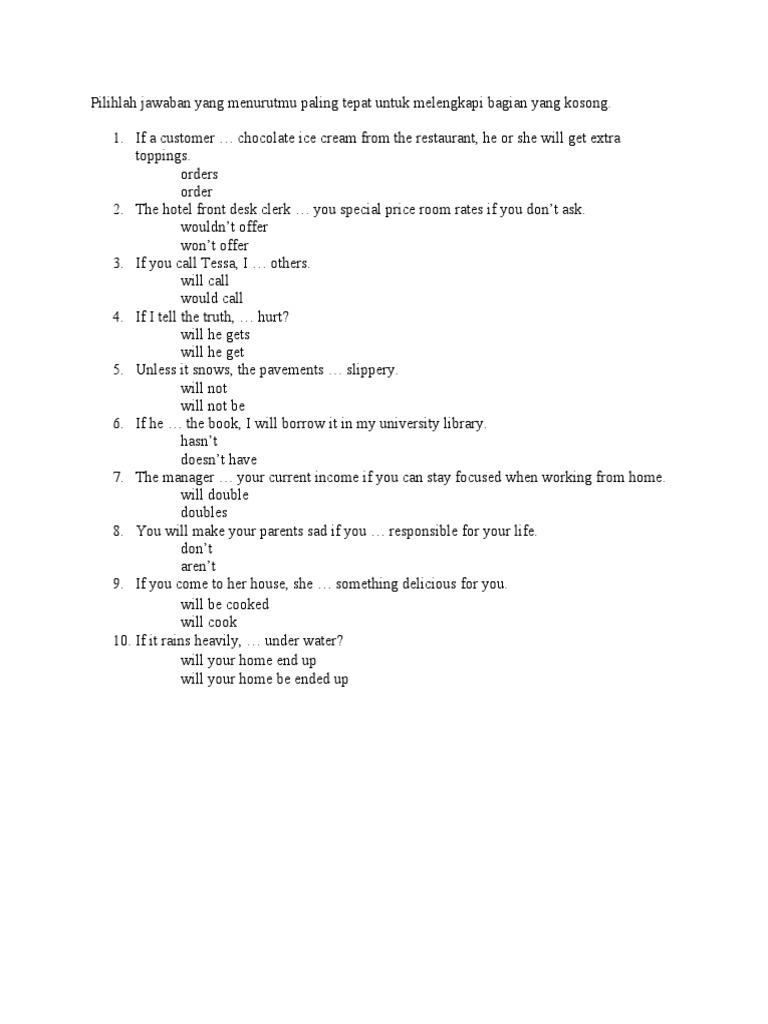 English Conditional Sentences Quiz | PDF