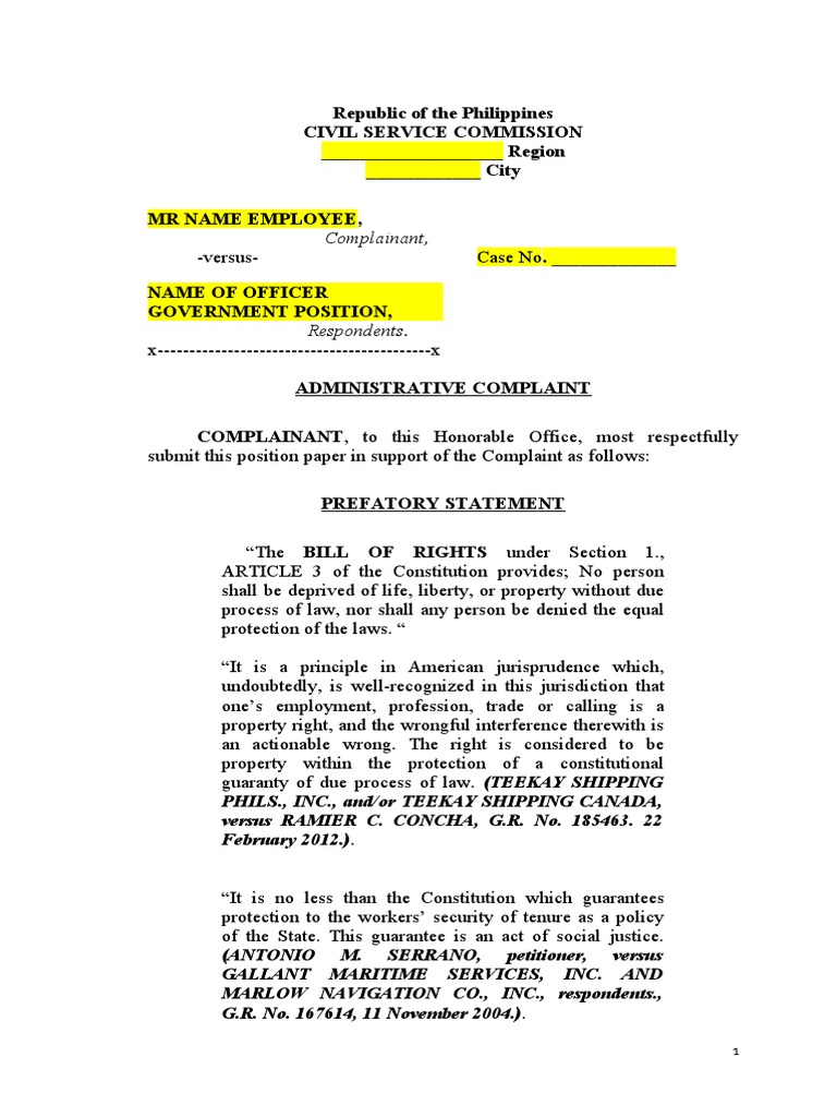 CSC Complaint Format CDC PH | PDF | Affidavit | Complaint