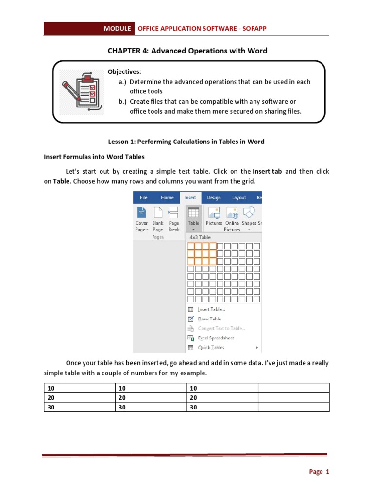 CHAPTER 4: Advanced Operations With Word: Objectives | PDF | Microsoft ...