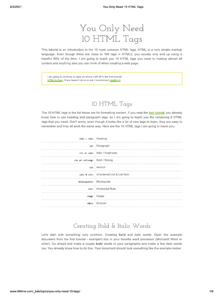 HTML Tags | PDF